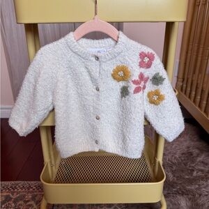 Zara Kids Floral Embroidered Cardigan - Cream